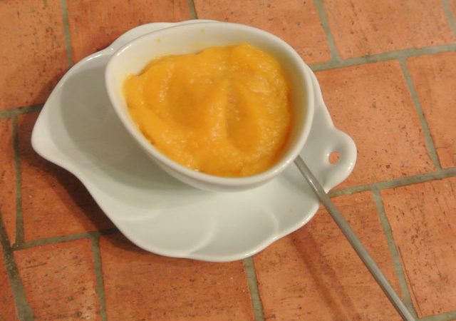 verrine de potiron au bleu d'Auvergne et au lard